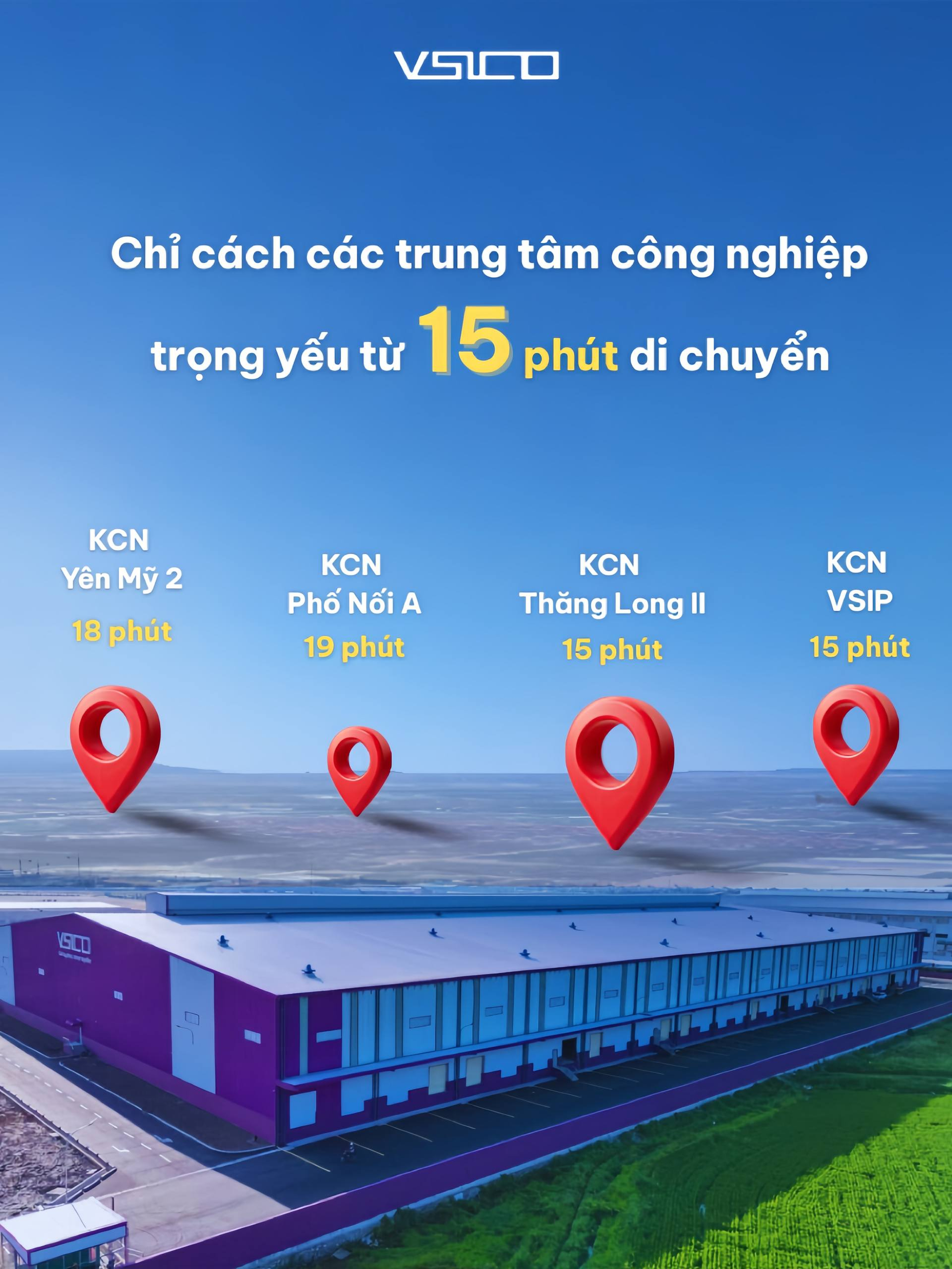 Chỉ mất 15–19 phút để kết nối với các khu công nghiệp trọng điểm