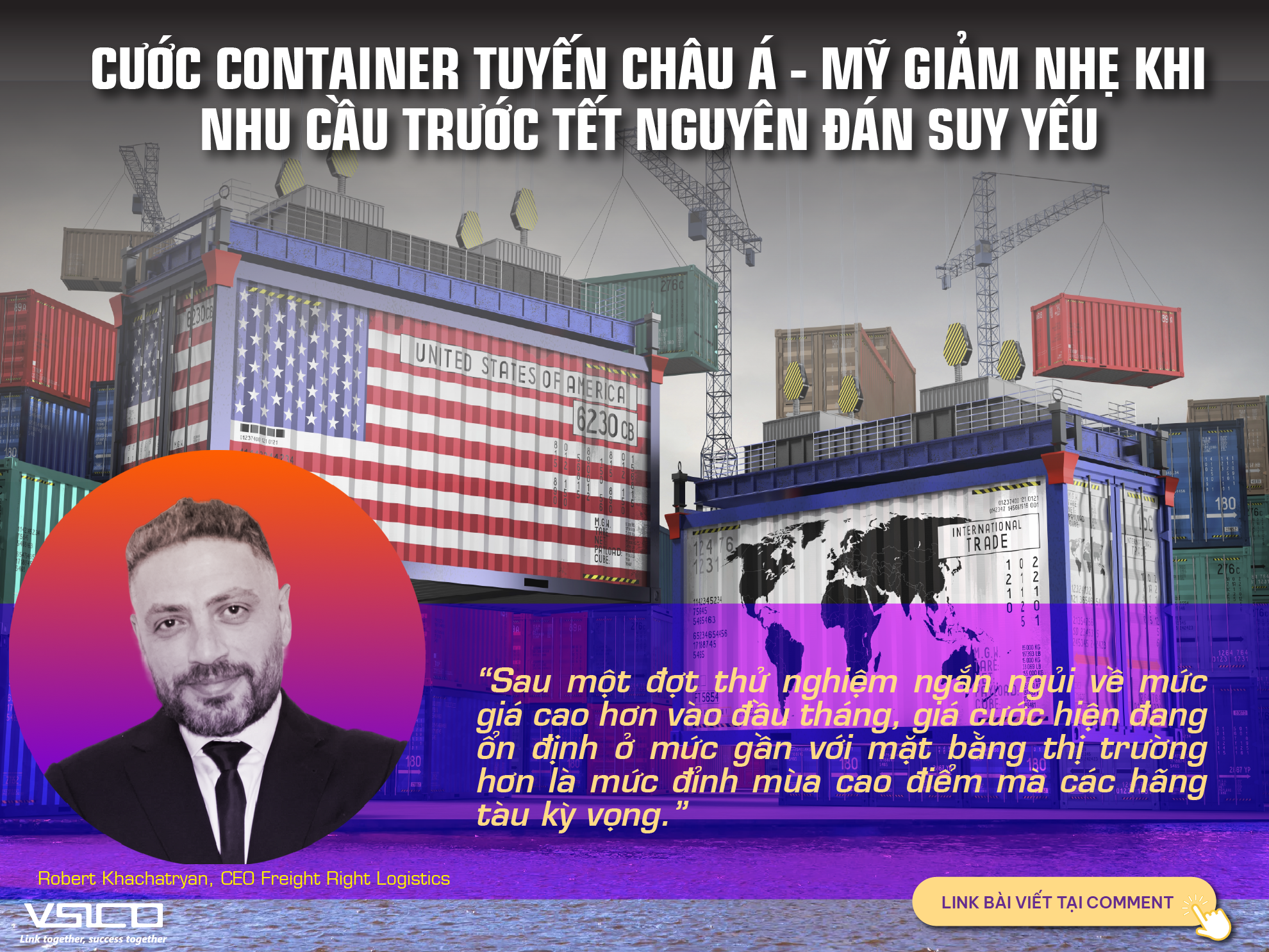 Cước container tuyến châu Á – Mỹ giảm nhẹ khi nhu cầu trước Tết Nguyên đán suy yếu
