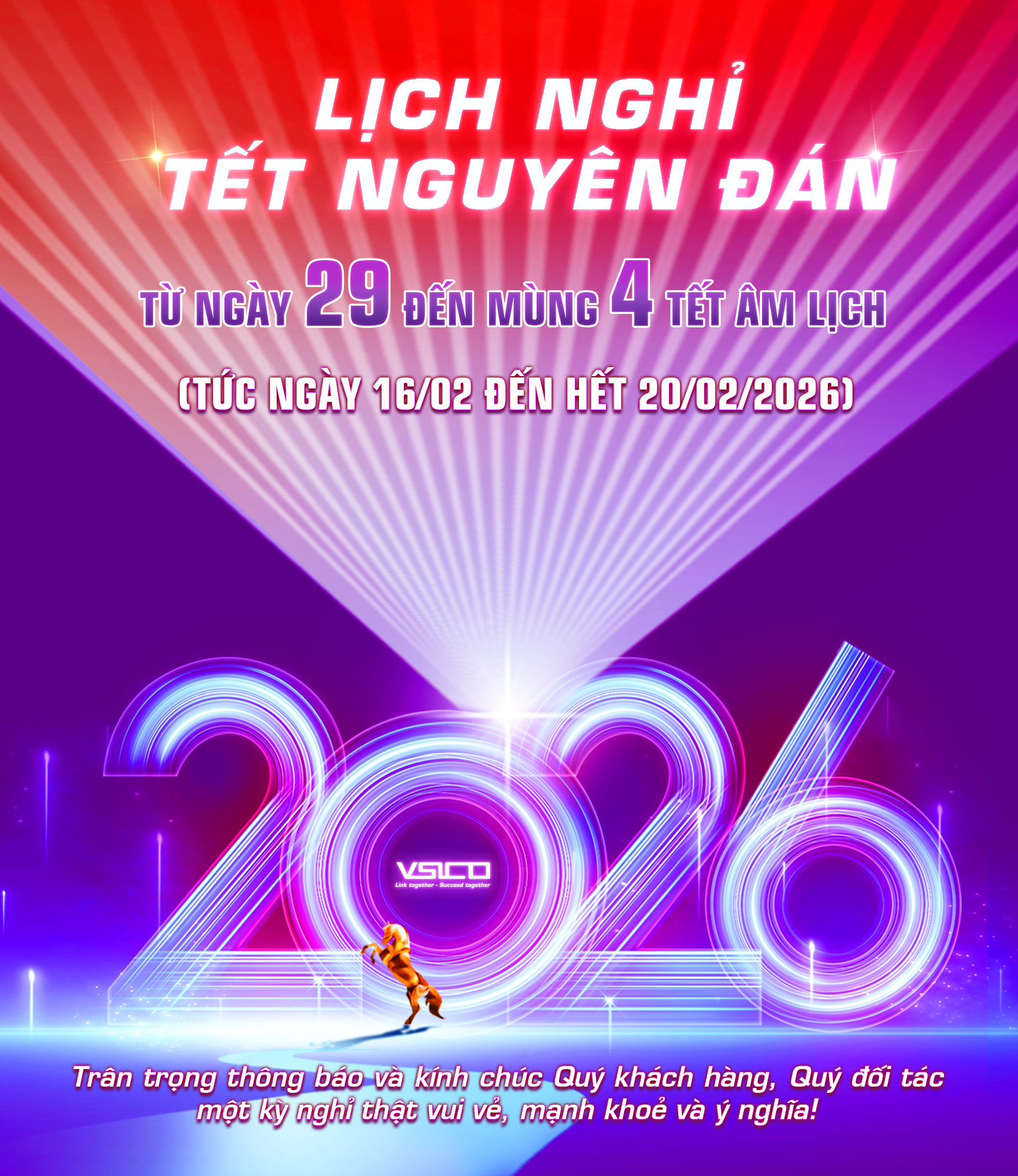 LỊCH NGHỈ TẾT NGUYÊN ĐÁN BÍNH NGỌ 2026